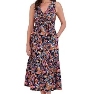 French Connection Black Floral Twist Front Cotton Pocket Maxi Dress NEW